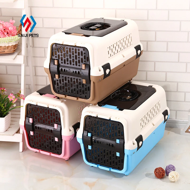 Saiji wholesale high end aviation dog plastic crate cat cage and hight quality air transport kennel carriers