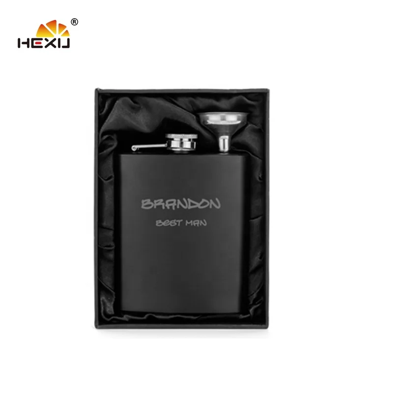 
stainless steel alcohol 6 oz black hip flask set with funnel 