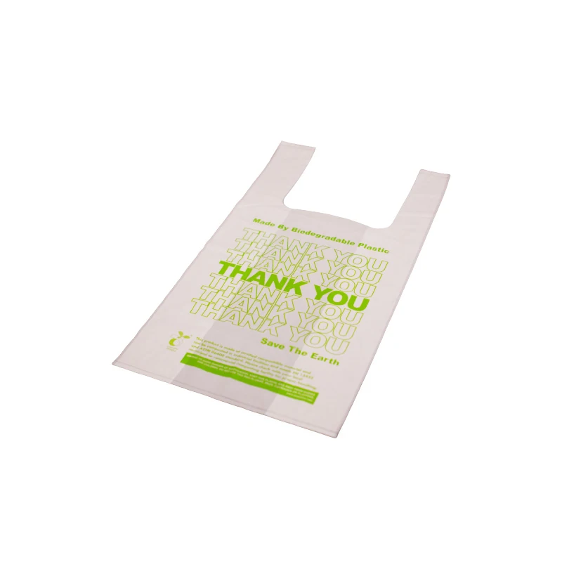 Thank You Biodegradable T-Shirt Bag Promotional Fabric Fashion Shopping Bags GRS Recycled Reusable Sustainable Plastic Vest Bags