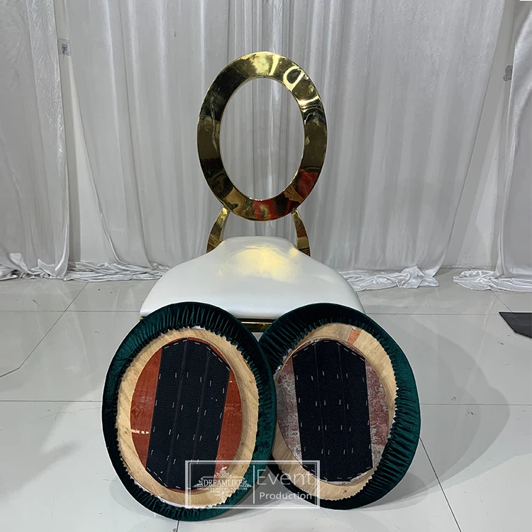 stainless steel golden metal cushion back chair leather for event wedding dining chair