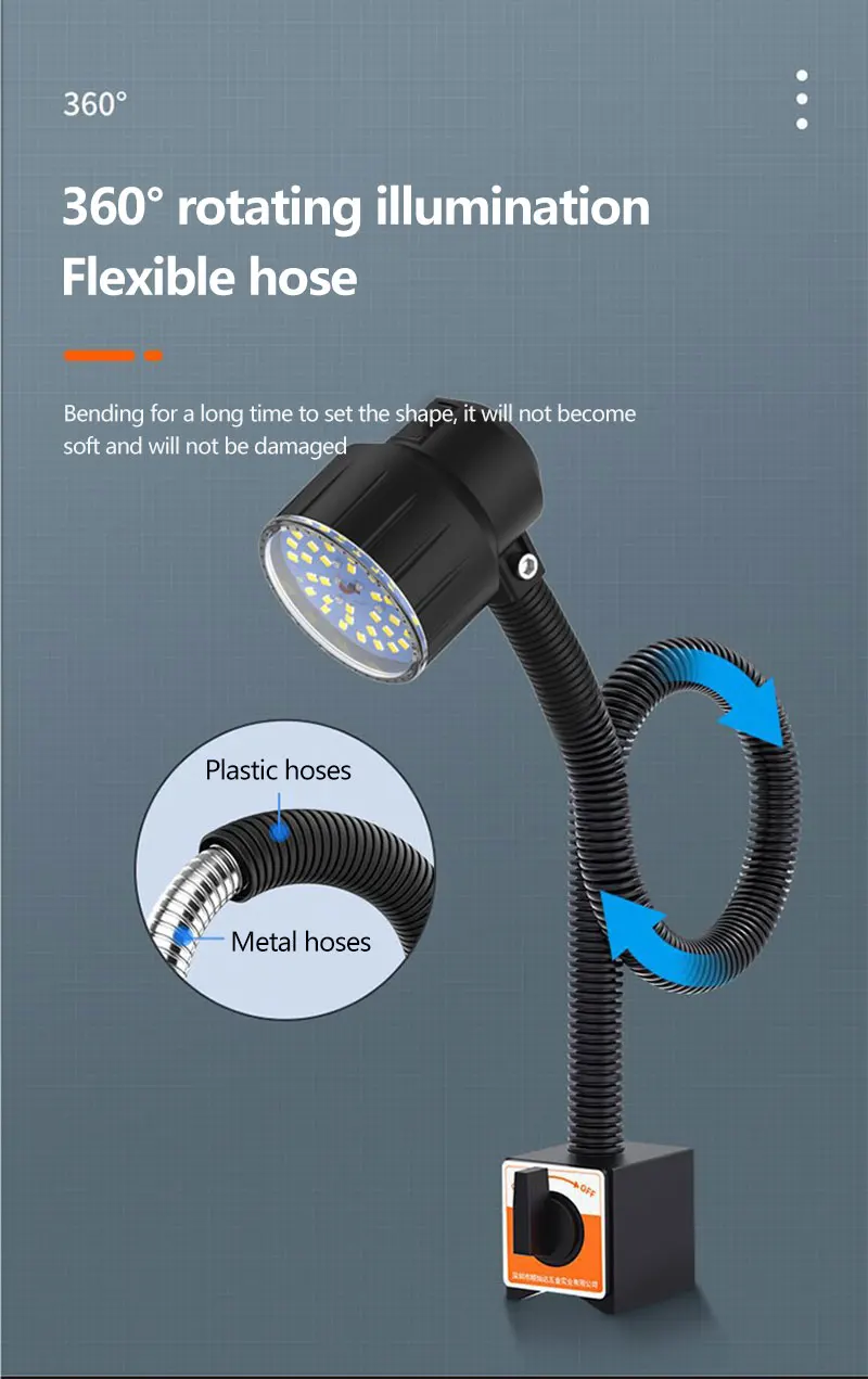 5W CNC Metal Hose Work Light 24V 220V Strong Magnetic Base 360 Rotating Machine Work Light 40cm