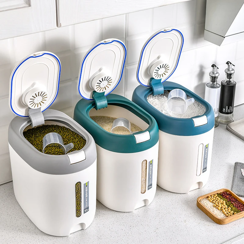 Wholesale 10KG 20KG Kitchen Plastic storage container Moisture-Proof Insect-Proof Airtight Rice Bin Food Storage Container