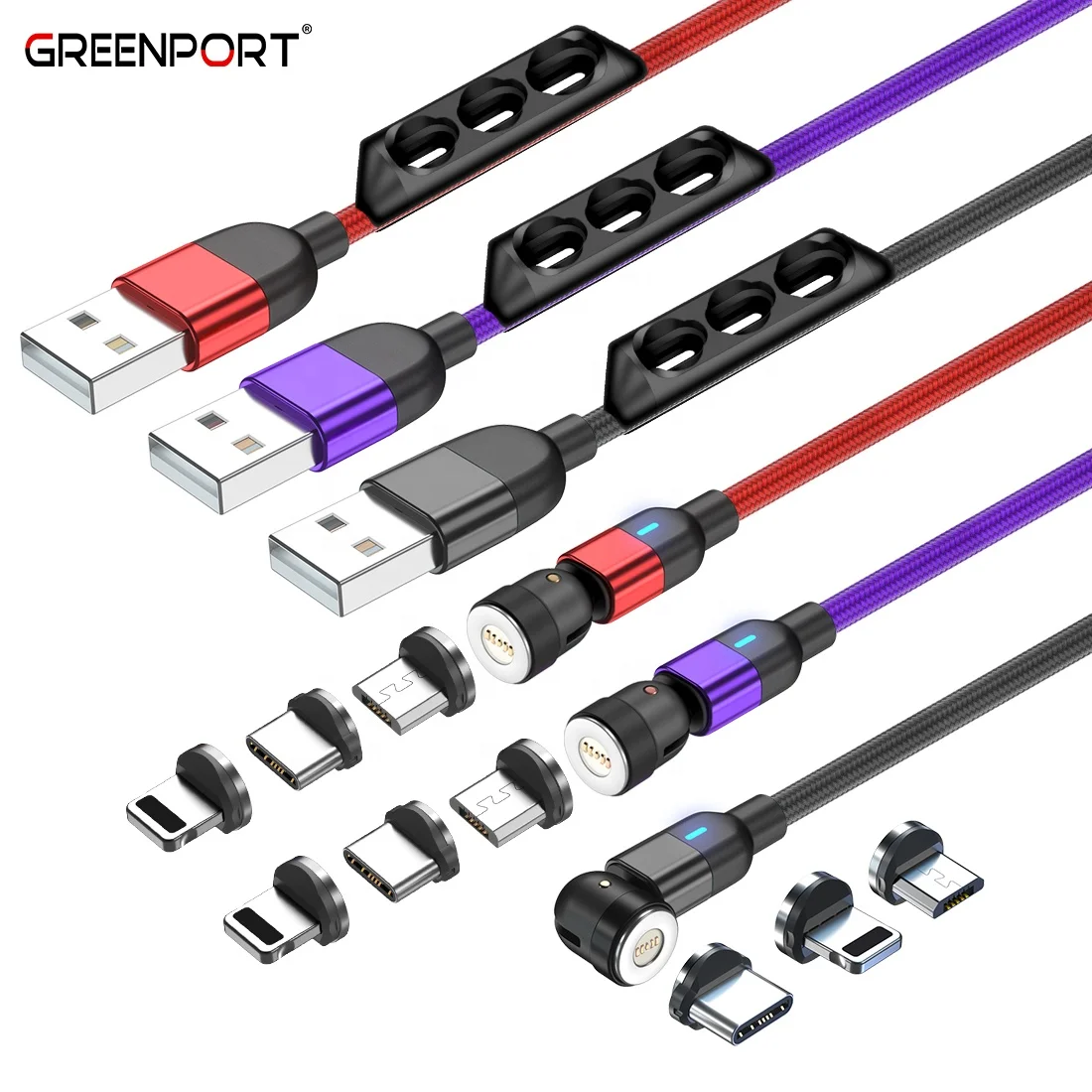 Магнитный телефонный кабель 3 в 1 с поворотом на 540 градусов для micro/i-product/Type C 3A, магнитный usb-кабель для быстрой зарядки и передачи данных, оптовая продажа