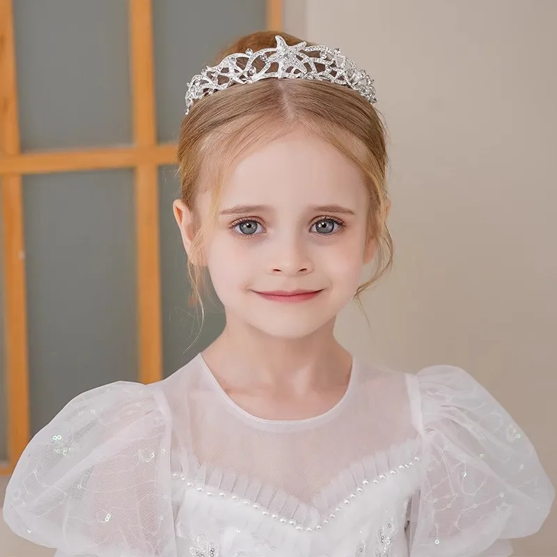 Wholesale Kids Hair Accessories Bridal Starfish Design Rhinestone Pageant Crowns Baby Tiaras
