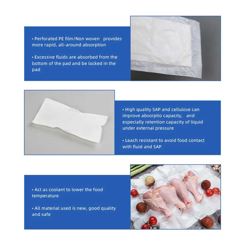 Absorbent Meat Pads OEM Seafood Fish Biodegradable Materials WATER ABSORB