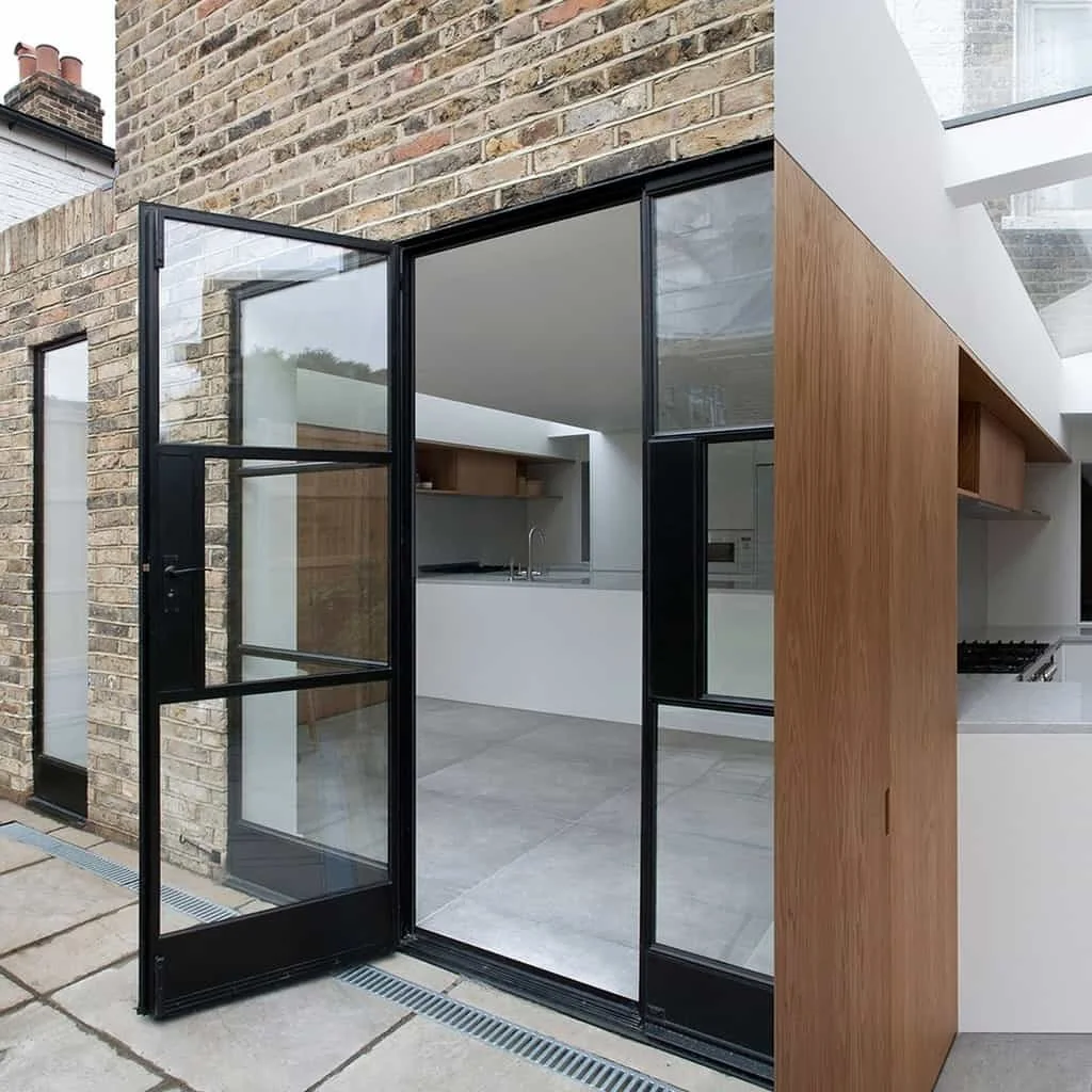 Residential Main Iron Glass Door Black Frame with Tempered Glass Various Customized Size