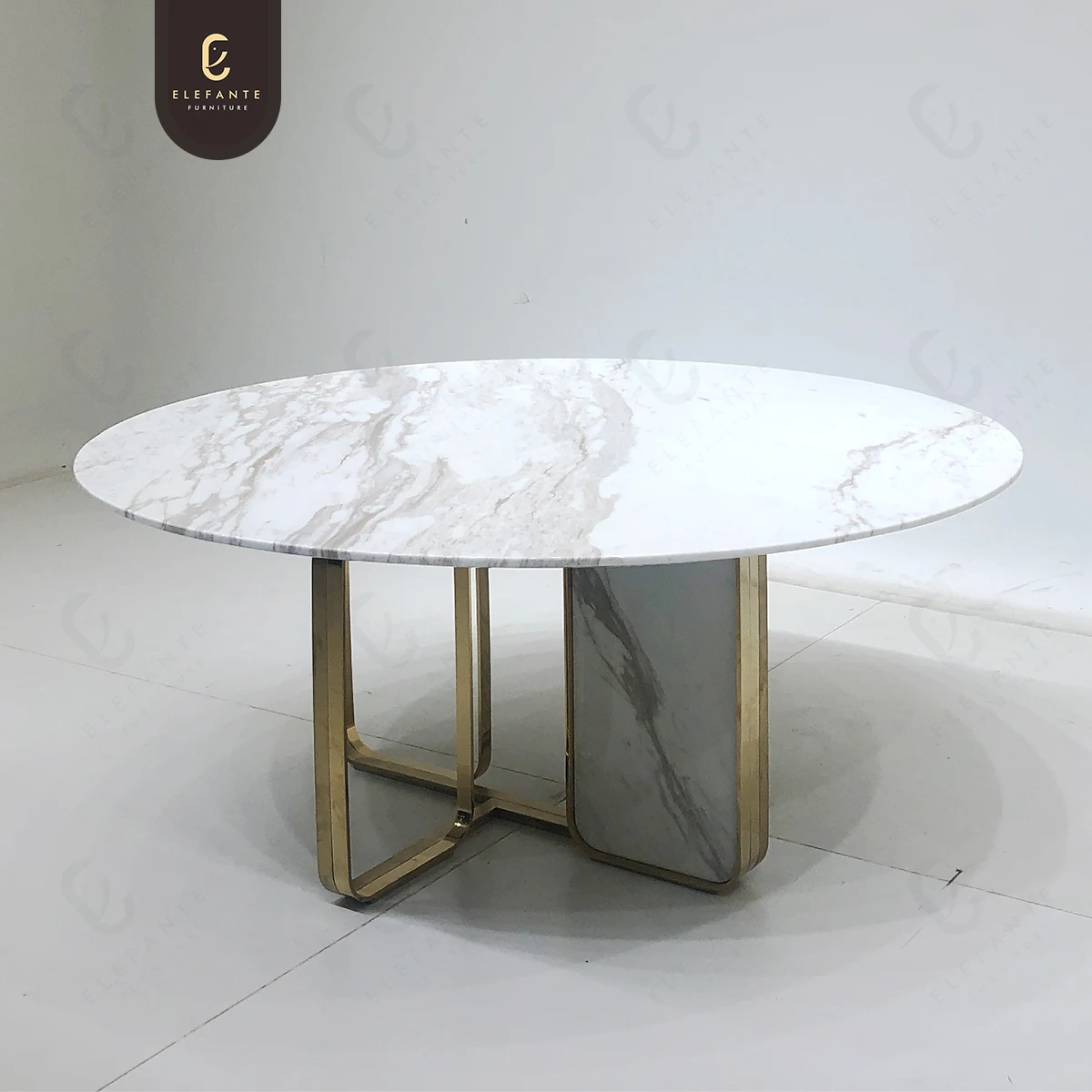 Creative Modern Simple Design Metal Frame Round Natural Jade Stone Dining Table