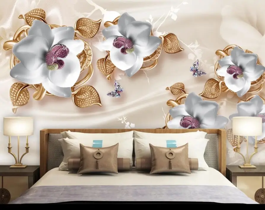 ZHIHAI Luxury 3D Jewelry Flower TV Background Wall mural wallpaper 3d