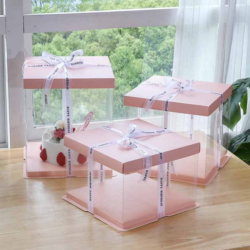 Wholesale Cheap High Quality Cake Box Plastic Birthday Custom Transparent Cake