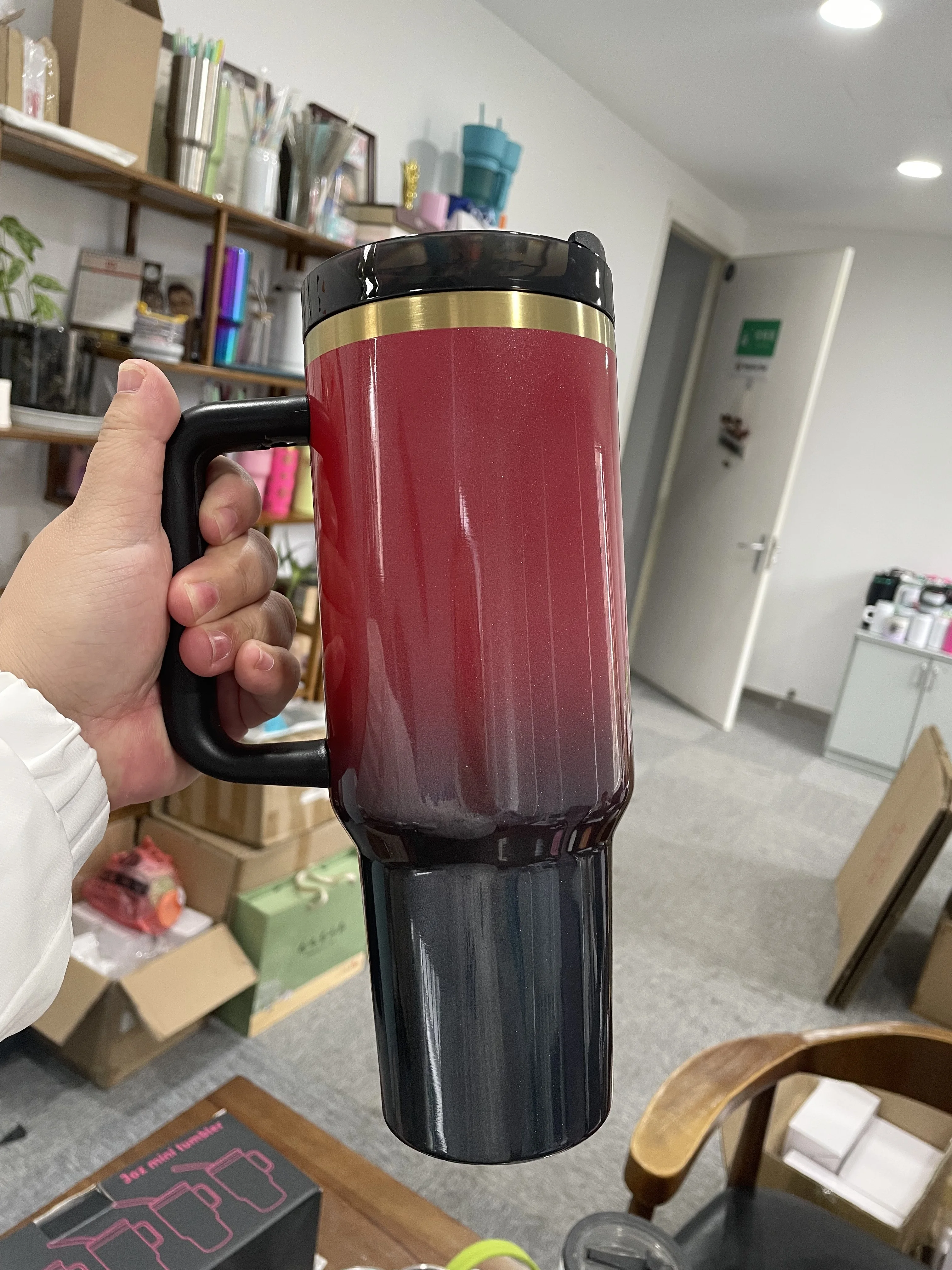 USA 40oz Christmas red green glitter shimmer gold plated tumbler vacuum insulate water bottle thermo coffee mug for laser vinyl