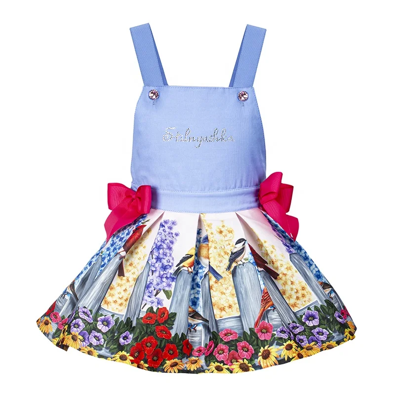 Stilnyashka Wholesale OEM Bow Suspenders Casual Beby Girl Dress Print Summer Baby Girl for Kids Polyester Sleeveless Floral 1132