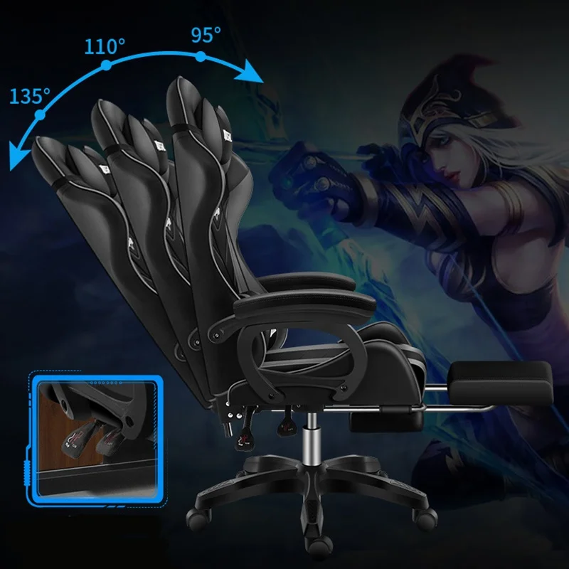 Competitive Cheap Pu Leather Racing Computer sit lie Pink Gaming Chair With Massage pillow for gamer