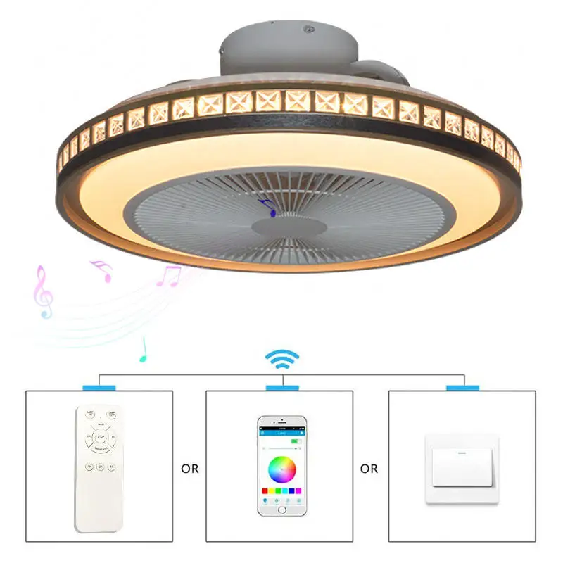 Modern Designer Decorative Smart Home Lights Chandelier Bedroom Luxury Crystal Fan Ceiling Light Remote Control Led Ceiling Fans
