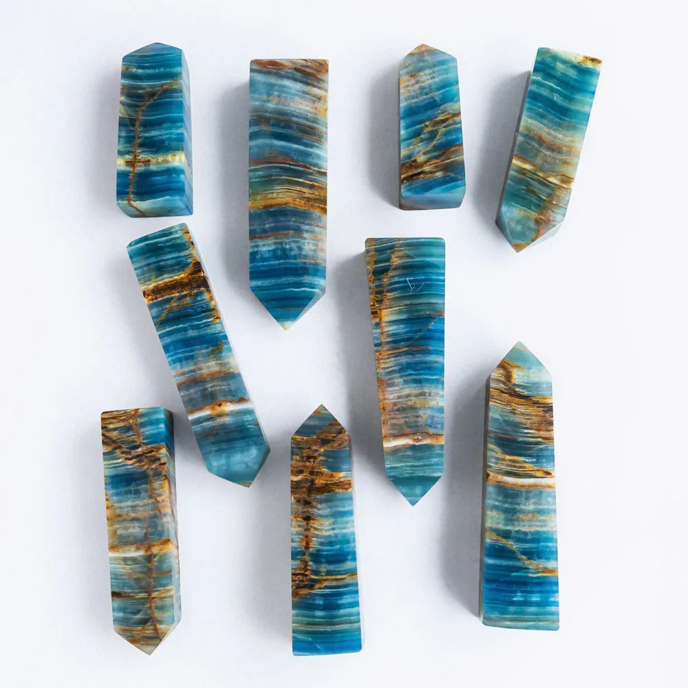 Wholesale Natural Hand Carved Points Blue Onyx Crystal Tower Healing Stone Quartz Tower For Home Decoration