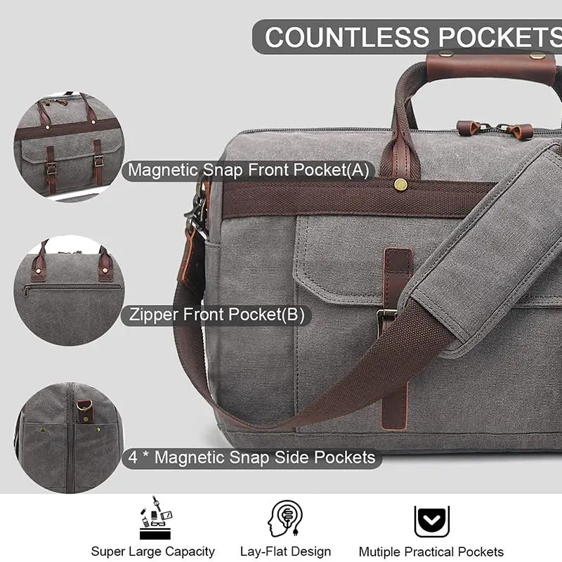 Large Capacity Genuine Leather Canvas Travel Duffel Bags Sport Gym Weekender Bag