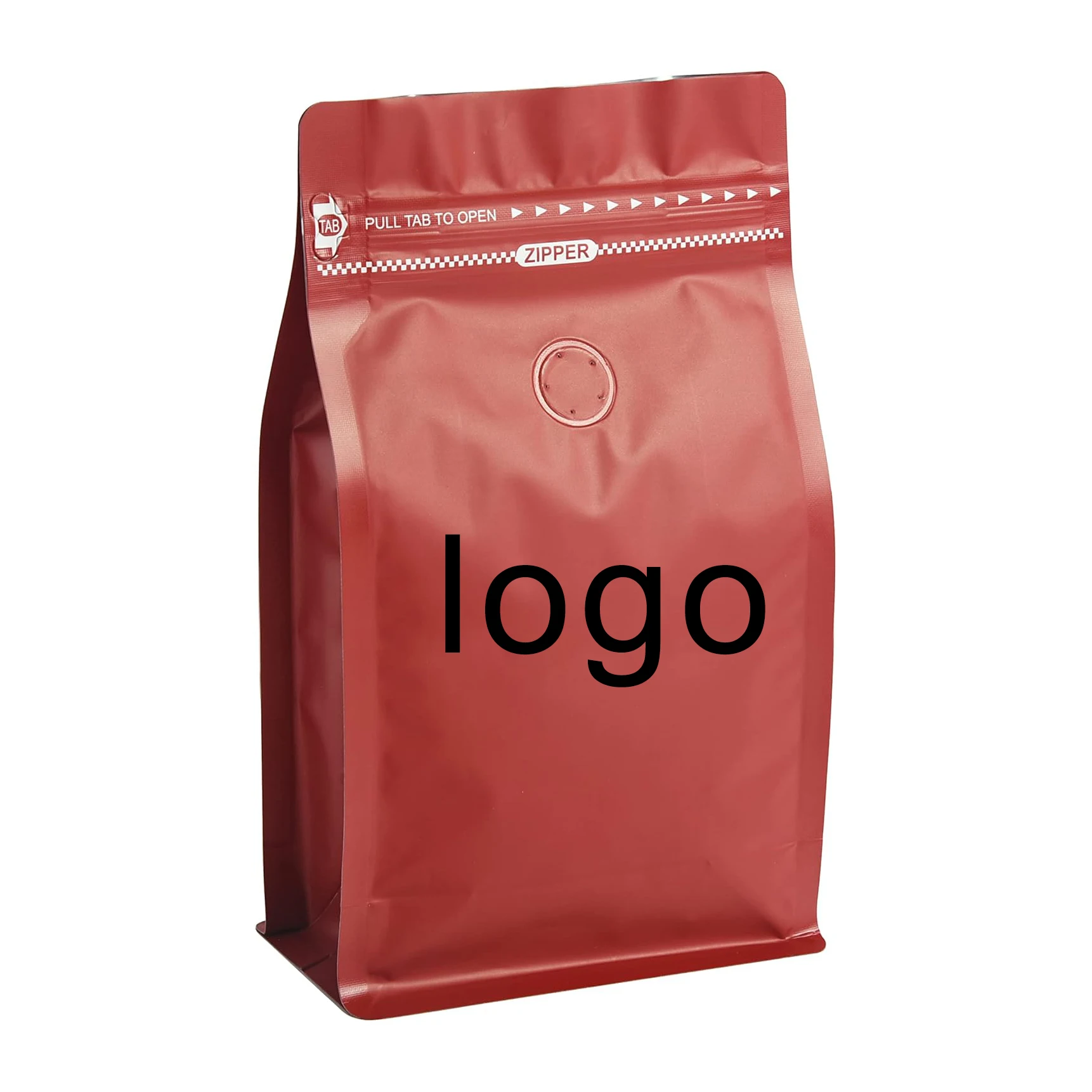 Custom printing matte red aluminum foil plastic flat bottom resealable 12 oz coffee bags with valve zipper