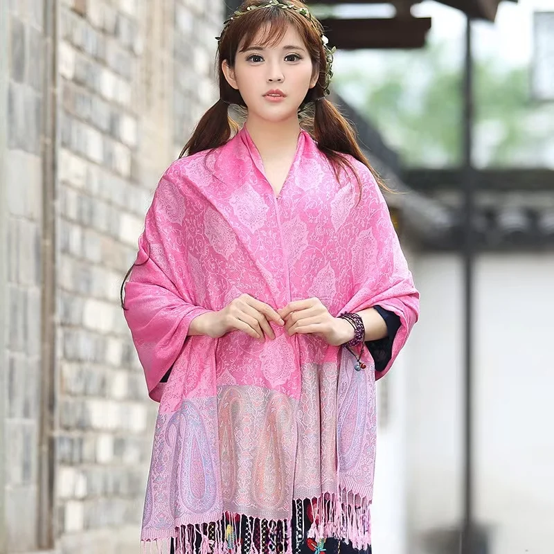 Special Sales Ethnic Shawls for Ladies Delicate Tassel Wrap Blanket Customizable Jacquard Pashmina Factory Direct