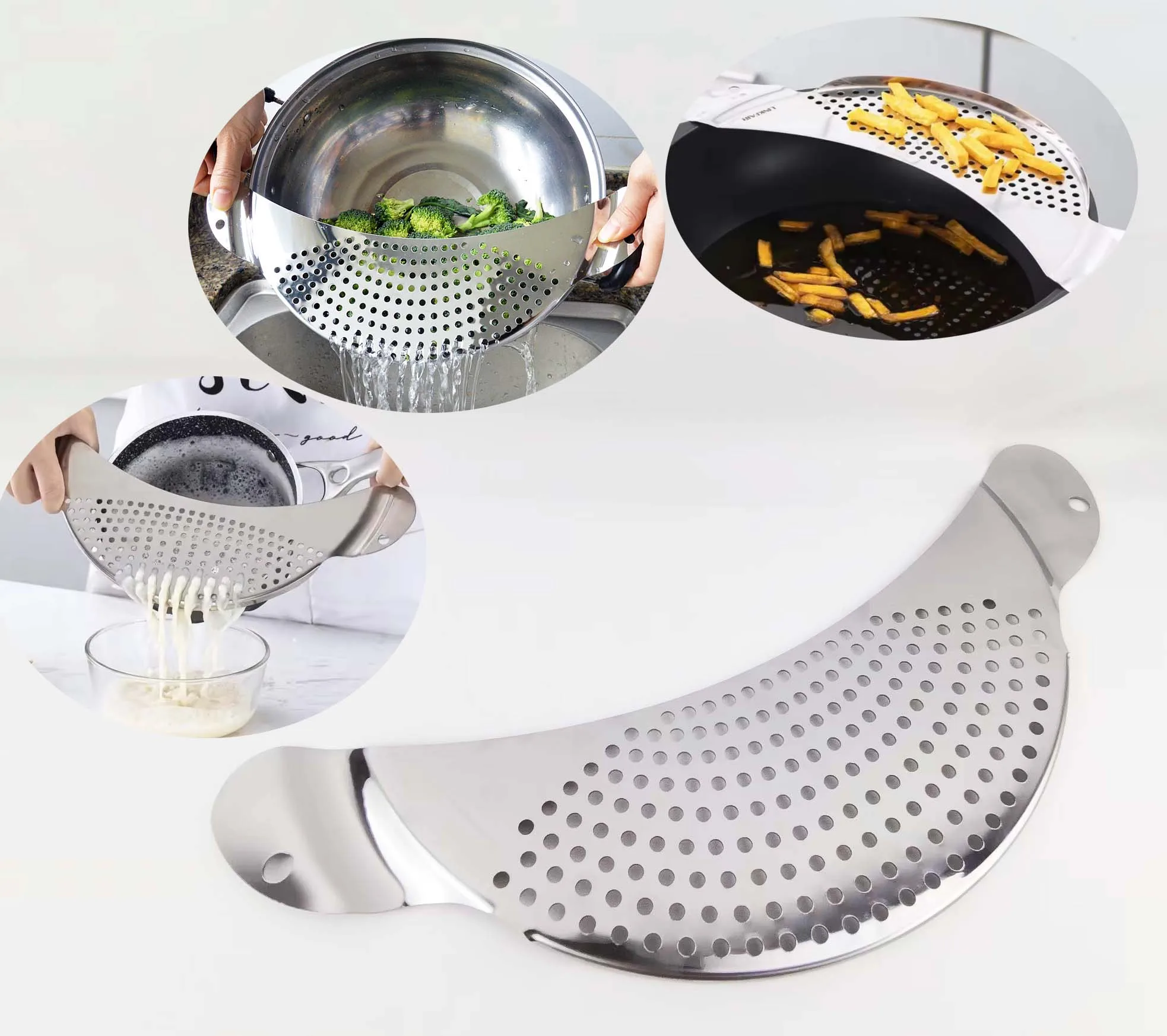 Strainer Stainless Steel Pasta Spaghetti Practical Draining Tool Pot Strainer Pan Drainer For Home Kitchen
