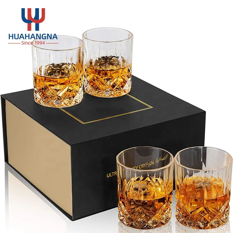 Design Unique Stylish Premium 11oz Crystal Clear Cocktail Old Fashioned Whiskey Glass Set of 4