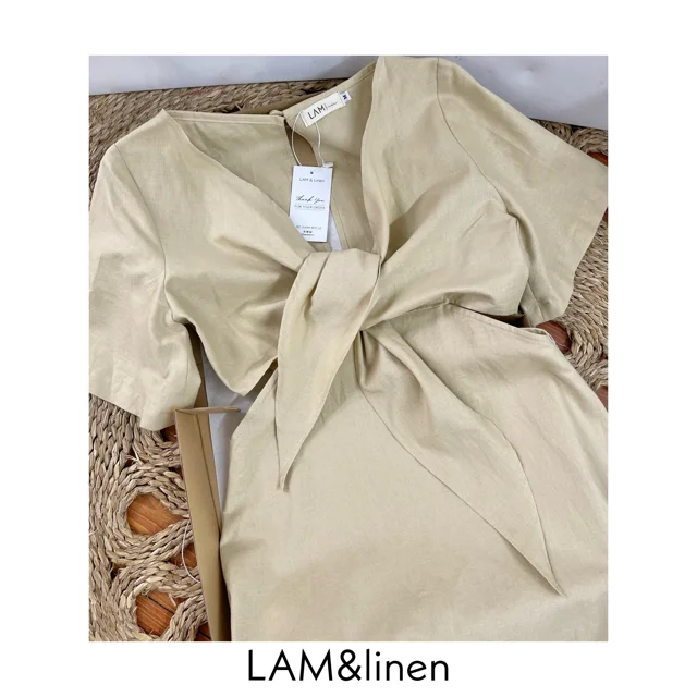 Midi Dresses Cotton Linen Price Dress For Woman Cut Out At Waist  Easy To Wear Customized Packaging Vietnam Manufacturer