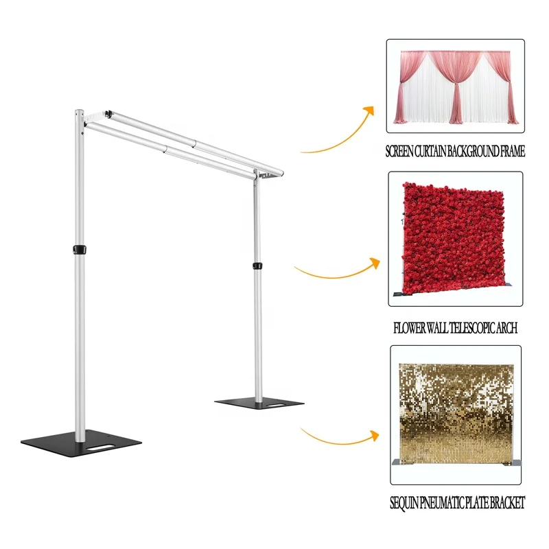 Double Crossbar Pipe And Drape Metal Arches Frame Wedding Stage Flower Balloon Curtain Backdrop Stand for Birthday Party Decor