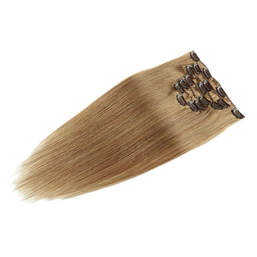 Густые человеческие волосы extensiones Remy черные светло-коричневые медовые бесшовные для наращивания с зажимом