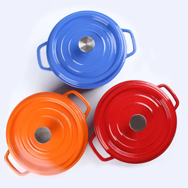 
Manual cast Iron cookware round enameled coating casseroles ceramic sauce pot with lid and Handles 