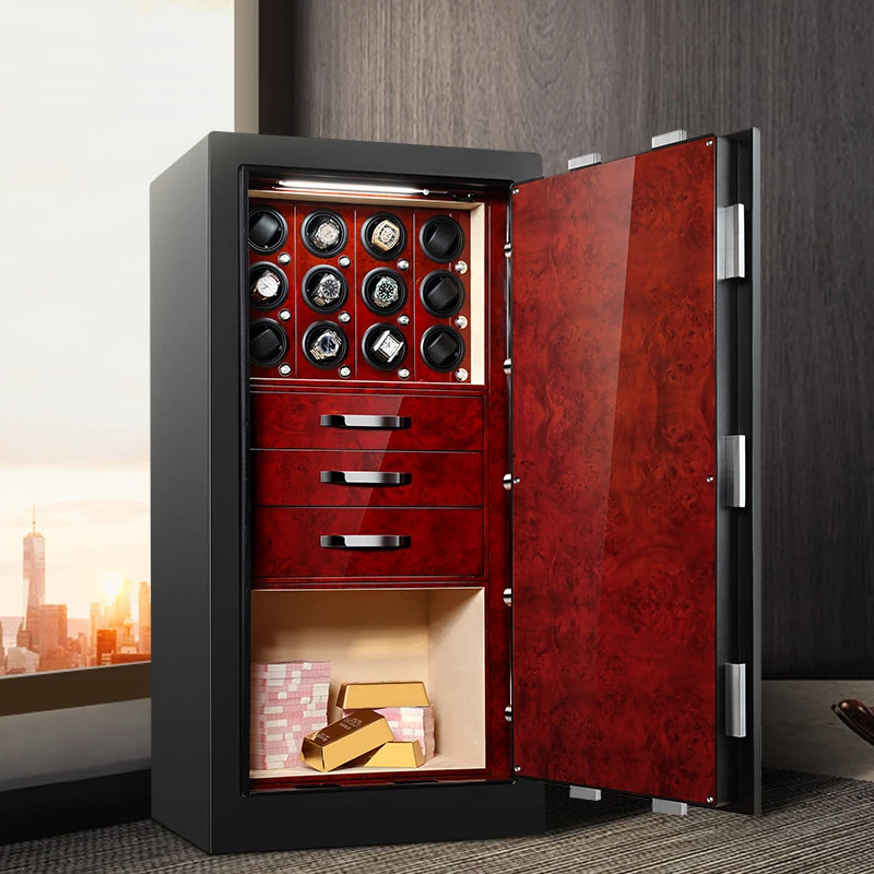 Large Luxury Wardrobe Hidden Smart Fingerprint Lock Safe Automatic Watch Winder Box Anti Theft Jewelry Drawer 8 12 20 Slots