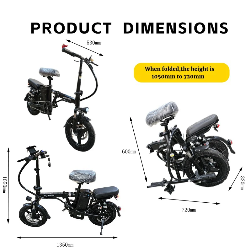 Lightweight 10 Inch Folded E Bicycles Folding Electric Bike Fat Tire Electric Bike 350W 48V Portable Electric Scooter For Adult