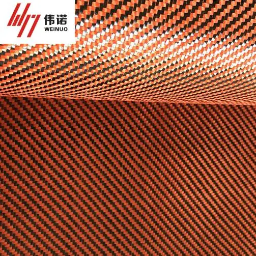 Low Price High Strength 210g Orange Kevlar and Carbon Fibre Blended Fabric for Aerospace Chemical Industrial Use