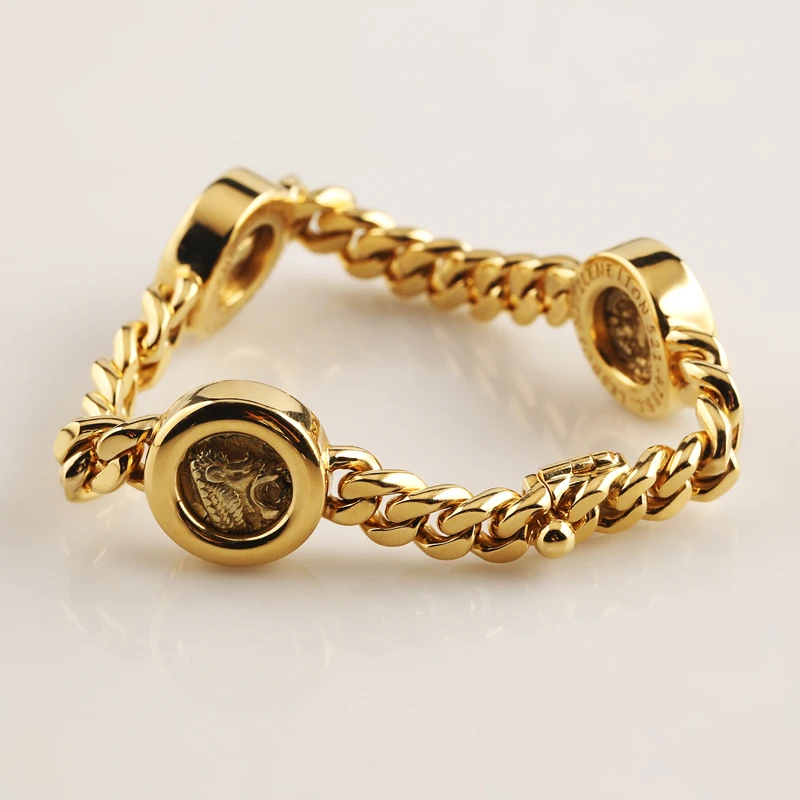 Custom Superior Jewelry Silver 925 Chain Cuban Charms for Bracelets with Gold Plated Coin for Men Gold Cuban Link Chain bracelet