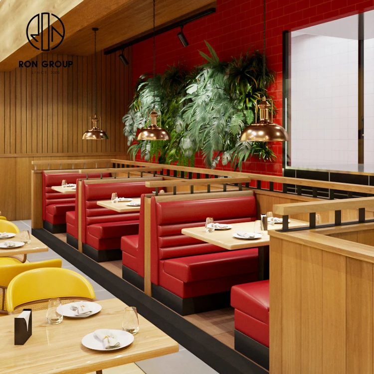 Restaurant Sofa Sets Commercial Cafe Furniture Modern Restaurant Fast Food Dining Tables And Chairs Wood Leather Booth Seating