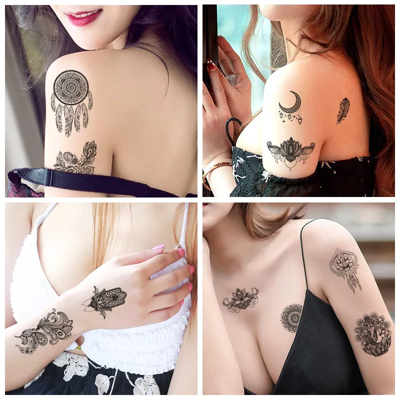 Черные сексуальные тату-наклейки с мандалой хной крутые татуировки для рук