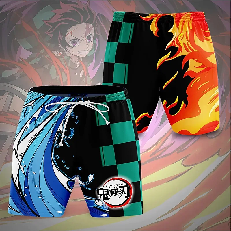 2023 Summer Men Anime Print Beach Shorts