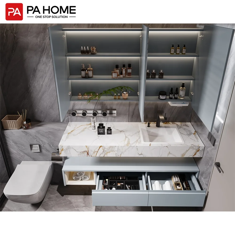 PA American style waterproof vanity bathroom wood storage cabinet set