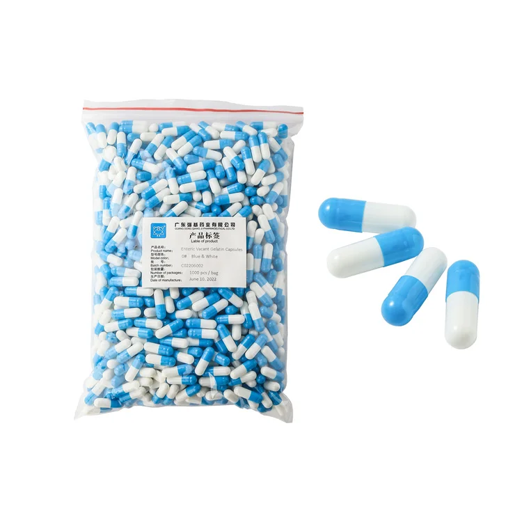 Wholesale acid-proof blue white hard gelatin capsules size 0 empty gelatin capsules with free sample