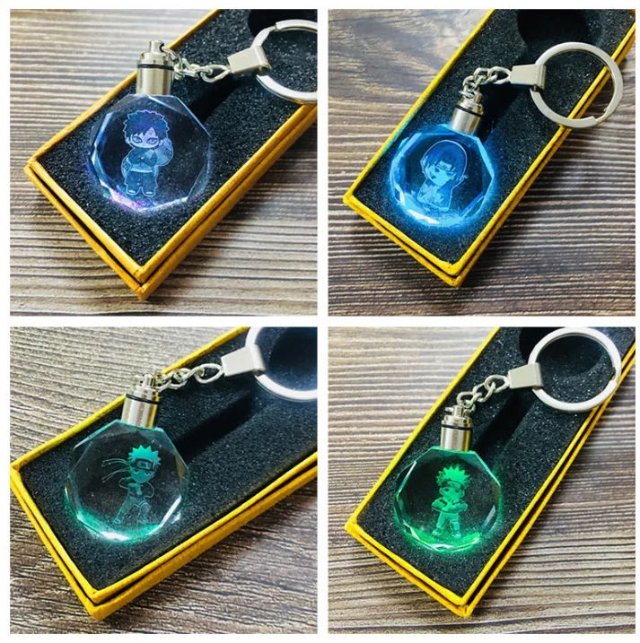 Led Light Crystal Glass Keychains Custom 3d Laser Engraving Car Logo Big Size custom charm