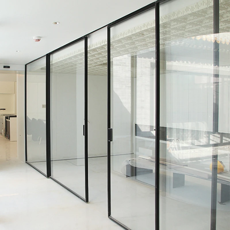 Aluminium framed tempered glass sliding door full height office partition for office wall