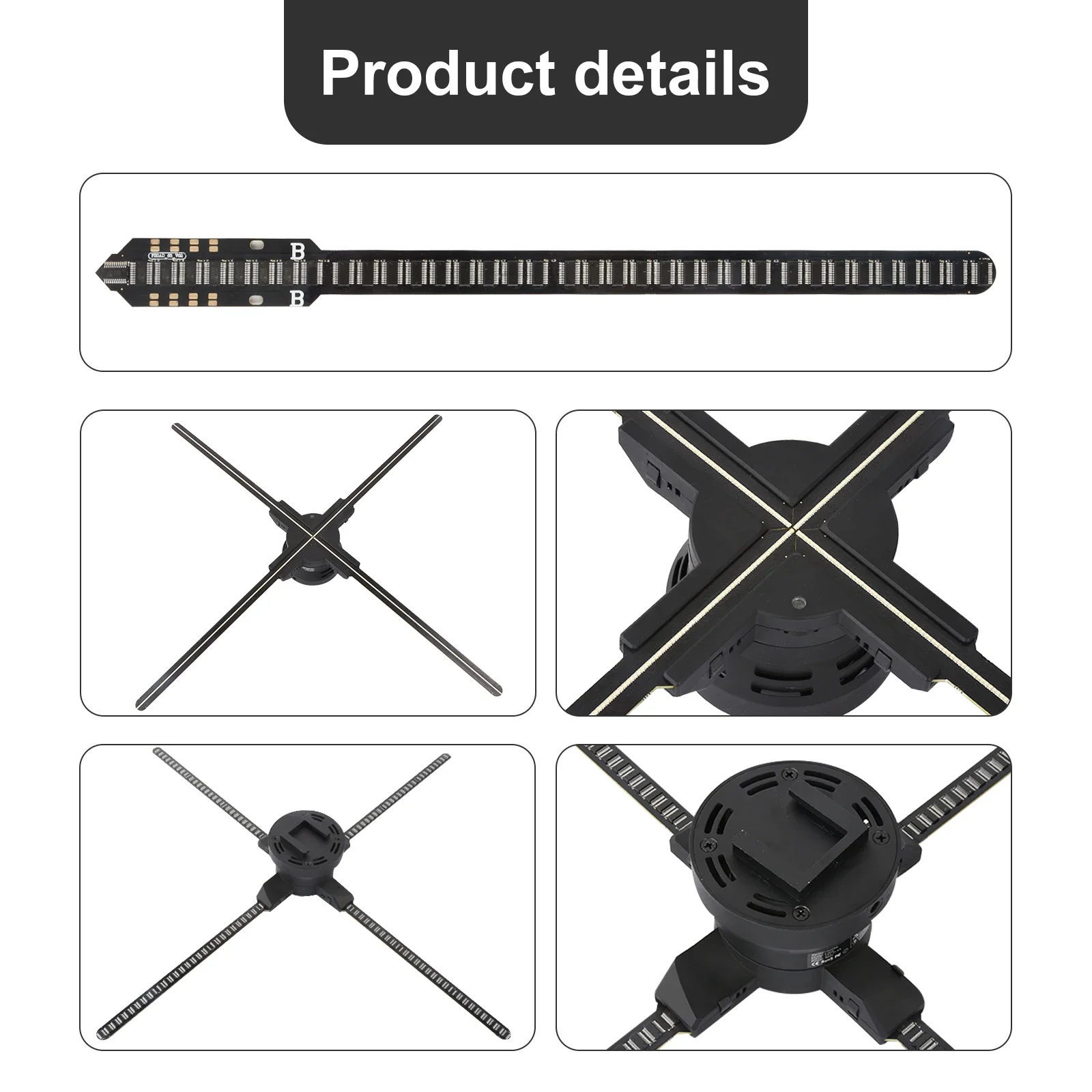 75cm High Resolution LED Display Advertising 3D Hologram Projector WiFi APP Control 1184LEDs 4K Definition 3D Hologram Fan