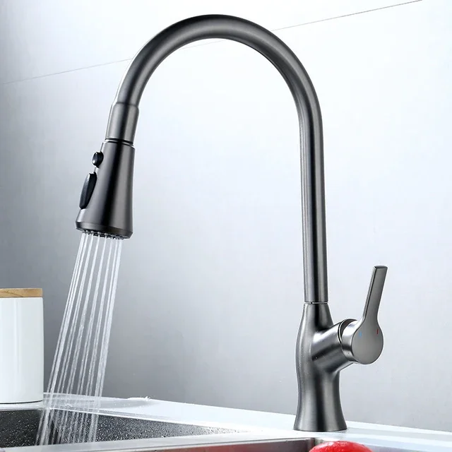 zinc alloy pull-out kitchen faucet with swivel spout manual power sink tap black or silver-for households