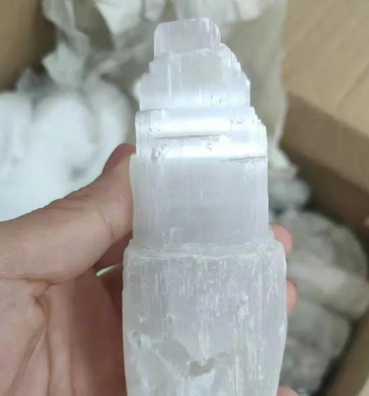 Wholesale natural carved crystal wands crystals healing stones angel aura white selenite towers