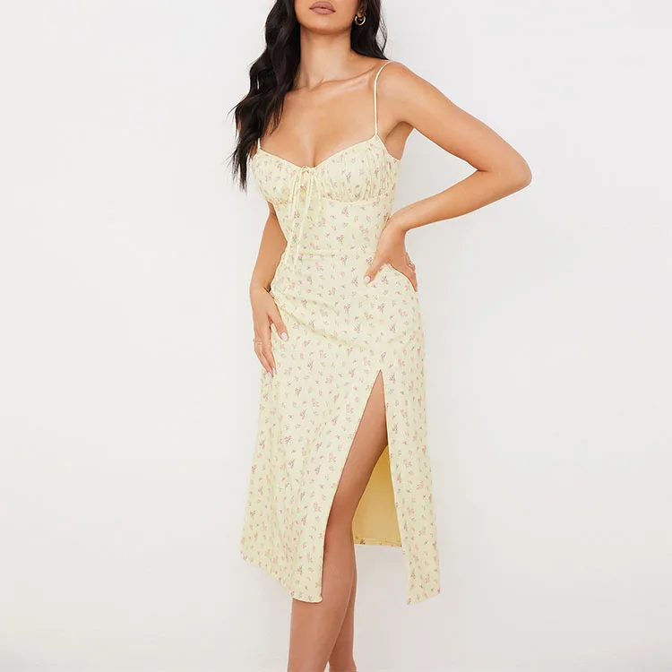 Custom Print Midi Dress Square Neck Slip Floral Ladies Dress Women Summer Dress 2021