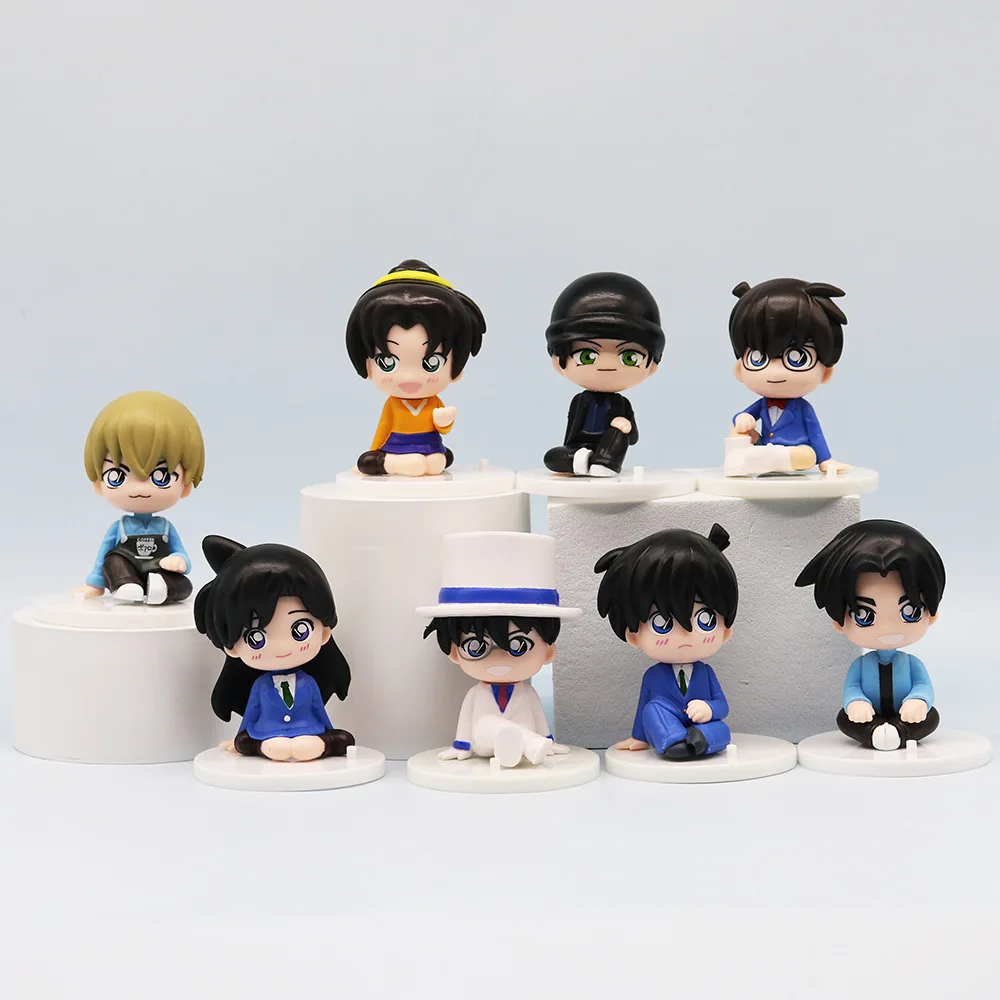 8PCS Plastic Anime Figure Set Detective Conan PVC Anime Figura Model Toy Doll 7CM Conan Kuroba Kaito Statue Mini Figures Set