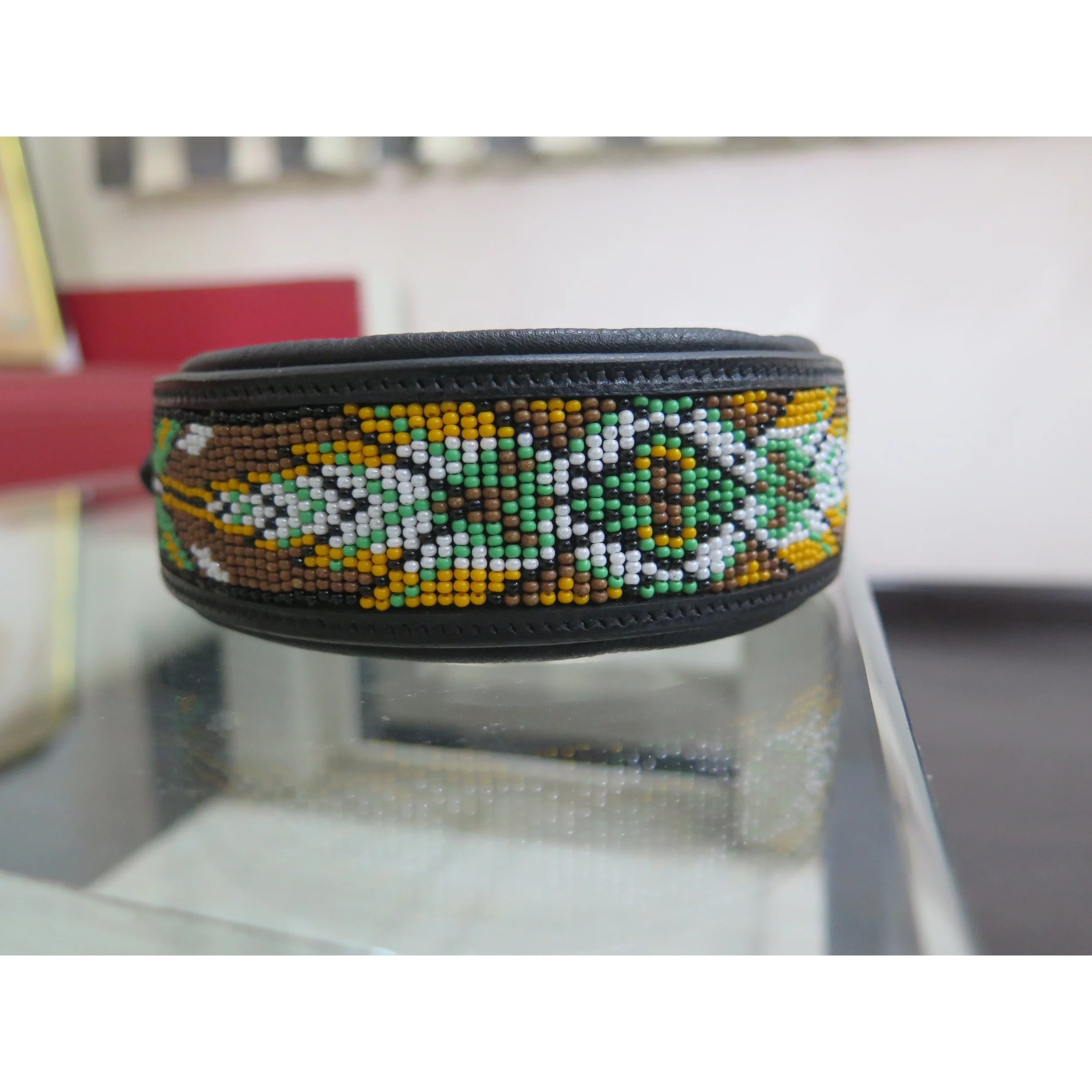 Top Quality Indian DD Leather Wide Beaded Dog Collar