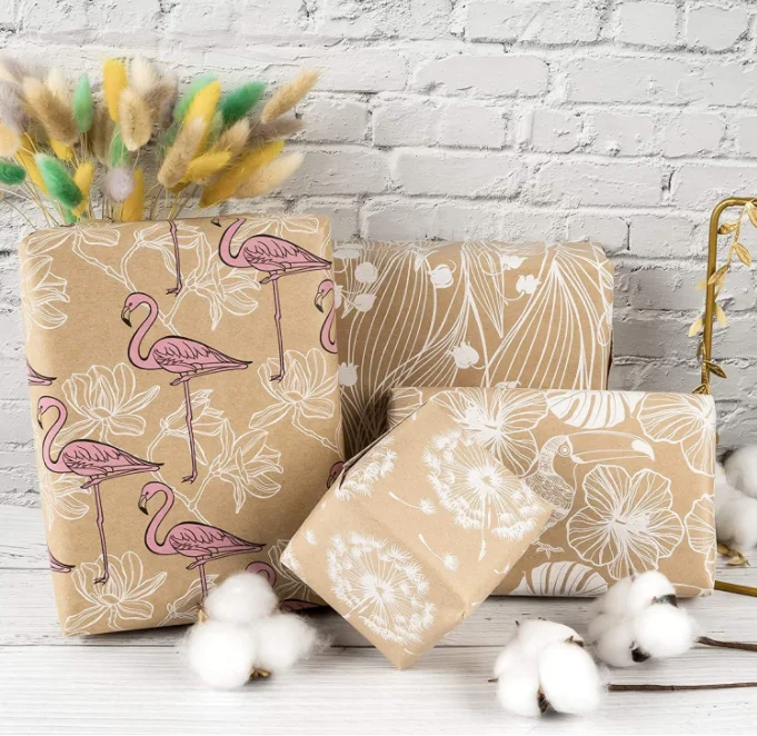Bird Design CMYK Printing Kraft Gift Wrapping Paper