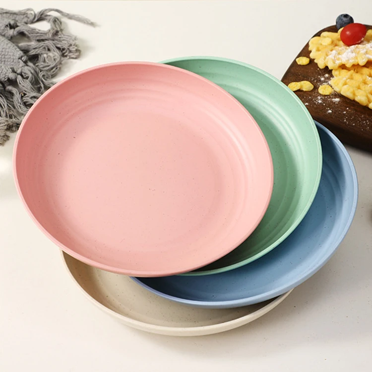 Hot sale fruit plate set wheat straw restaurant dish plates sets for camping