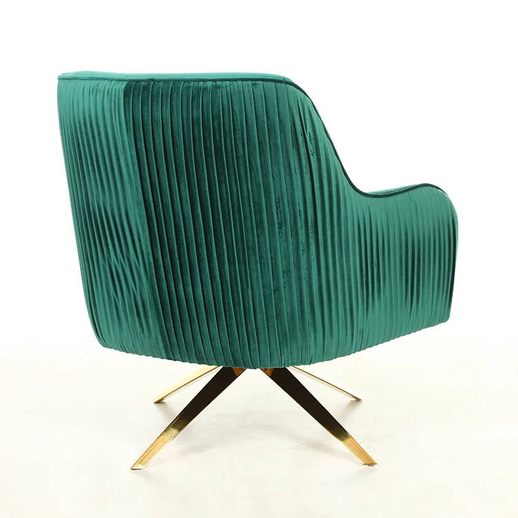 Home Furniture Design Velvet Piping Line Soft Movable Cushion Leisure Accent Sofa Swivel Gold Metal Dining Chair