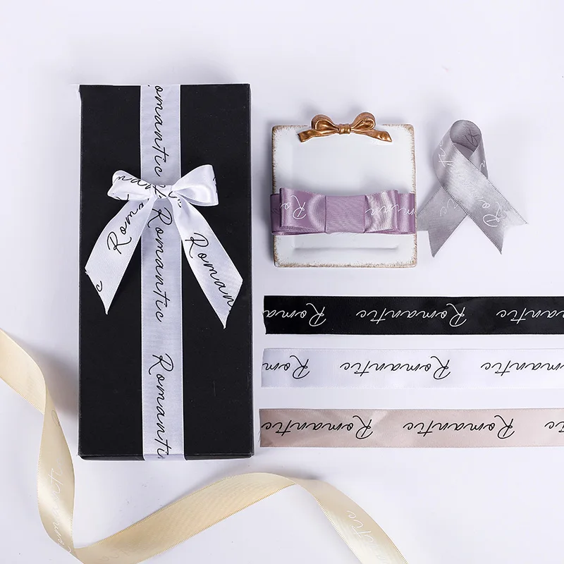 Custom Logo Colorful Ribbon Roll Grosgrain Print Polyester Gift Silk Satin Ribbon