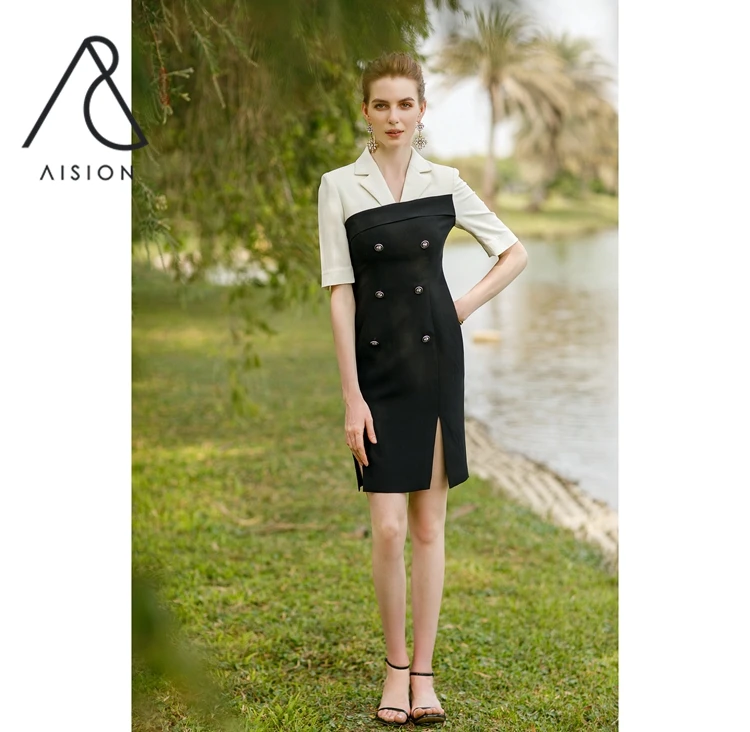 2022 New Dropshipping High Quality Fashion Personalized Unique Design Patchwork Dresses Women,Women Patchwork Blazer Dress