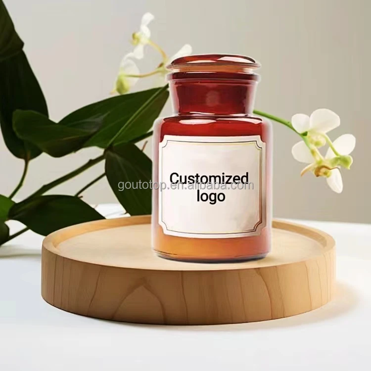 Wholesale matte Amber 8 oz 10 oz 12 oz glass candle jar container with lid